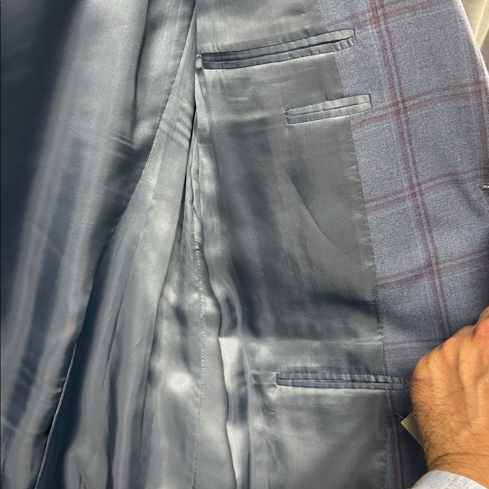 Canali Light Blue Windowpane Sportcoat with Red Checks - Picture 7 of 16